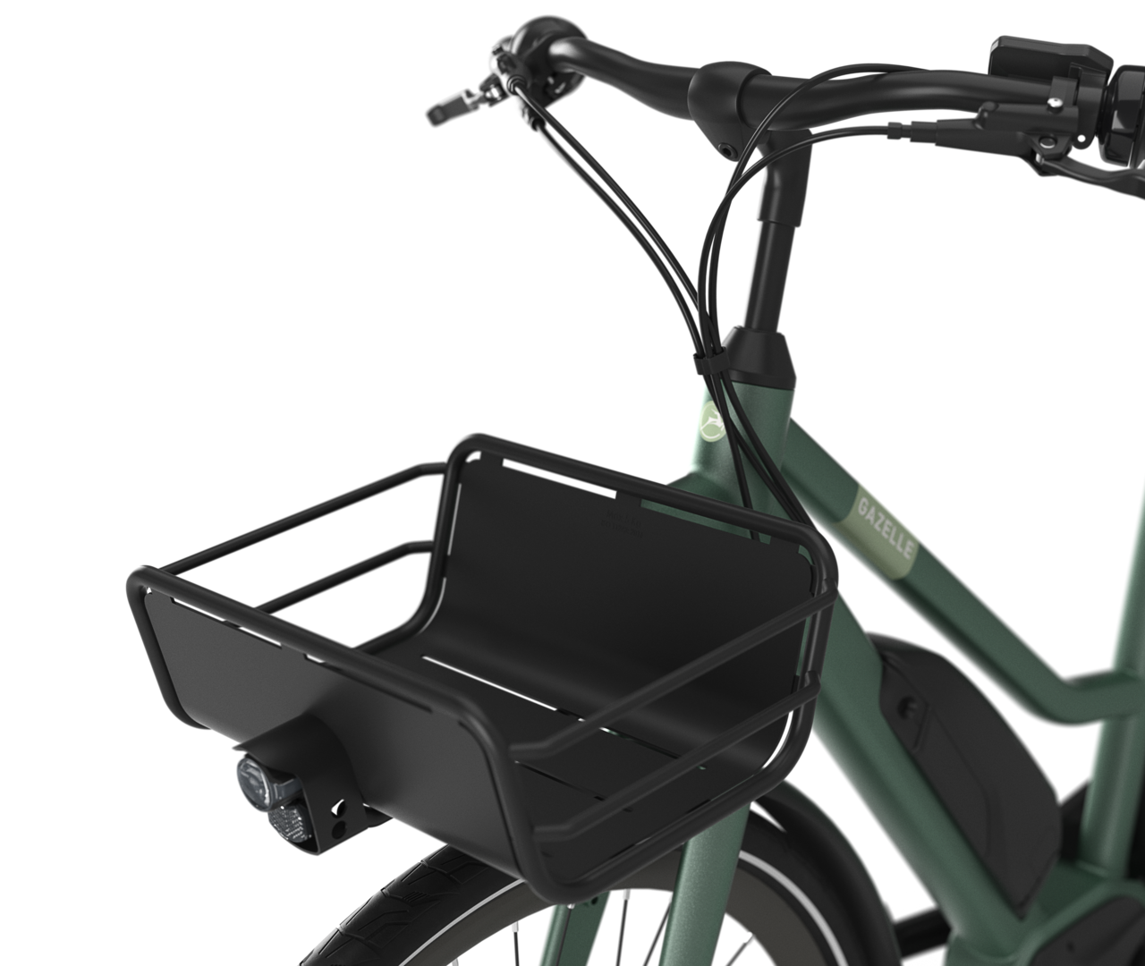 Additional loading capacity at the front Gazelle Esprit C7 HMS E-bike low-step moss green