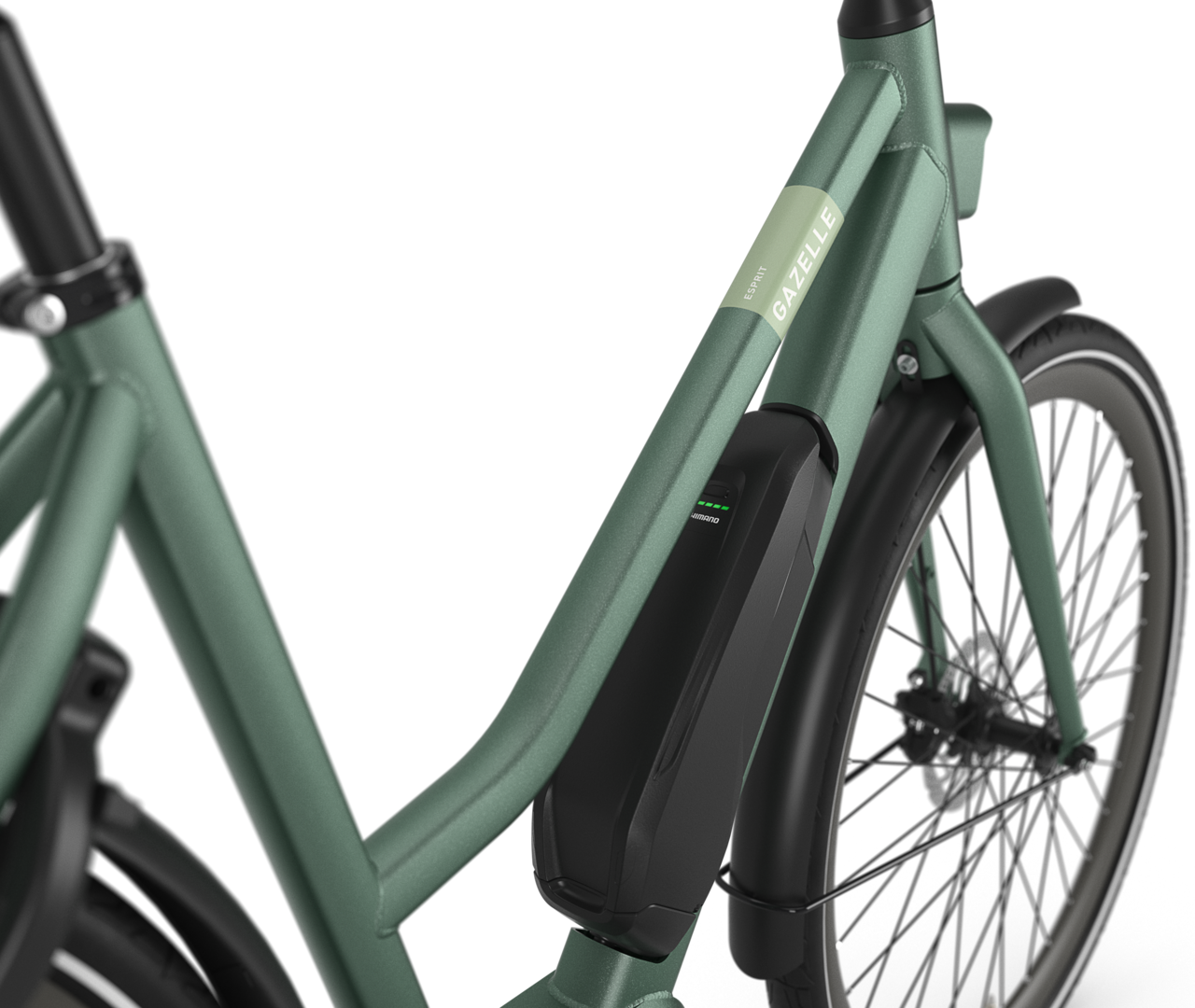 Sturdy from front to back Gazelle Esprit C7 HMS E-bike low-step moss green