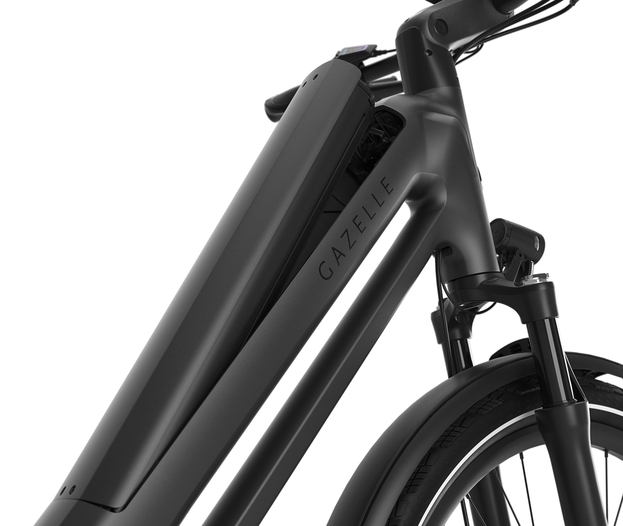 Neatly integrated and long-lasting battery Gazelle Eclipse C380 HMB E-bike high-step anthracite grey