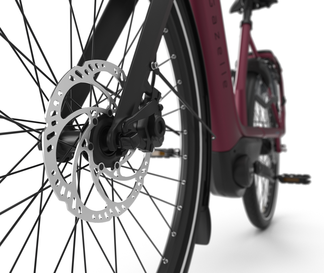 Wide tyres and powerful disc brakes for a safe feeling Gazelle Avignon C8 HMB E-bike low-step coral red