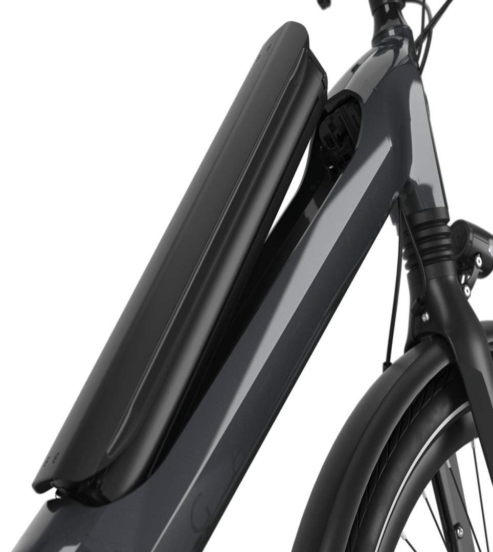 Efficient, integrated power source Gazelle Ultimate T10 E-bike low-step thunder grey