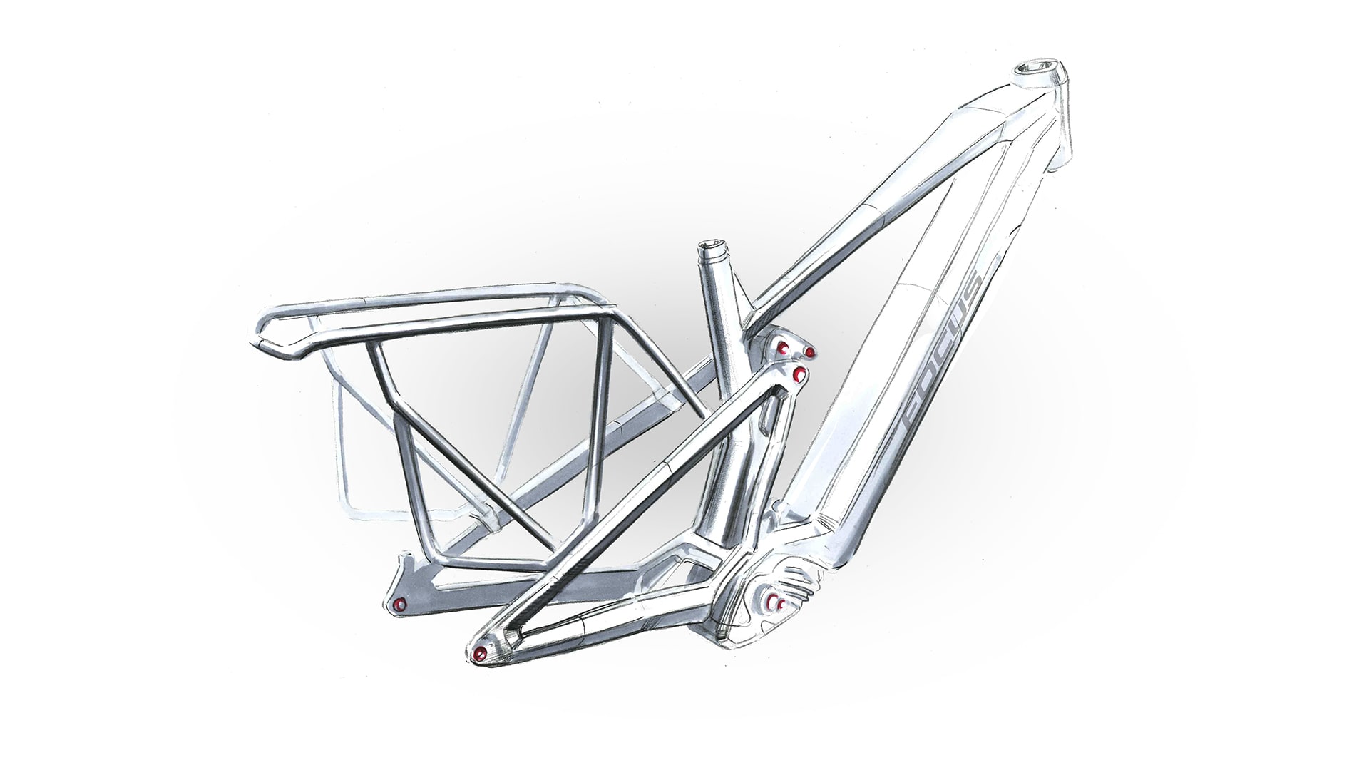 Sketch of the fully equipped FOCUS THRON². Made for the trail from the first sketch and still fully equipped: e-MTB FOCUS THRON².