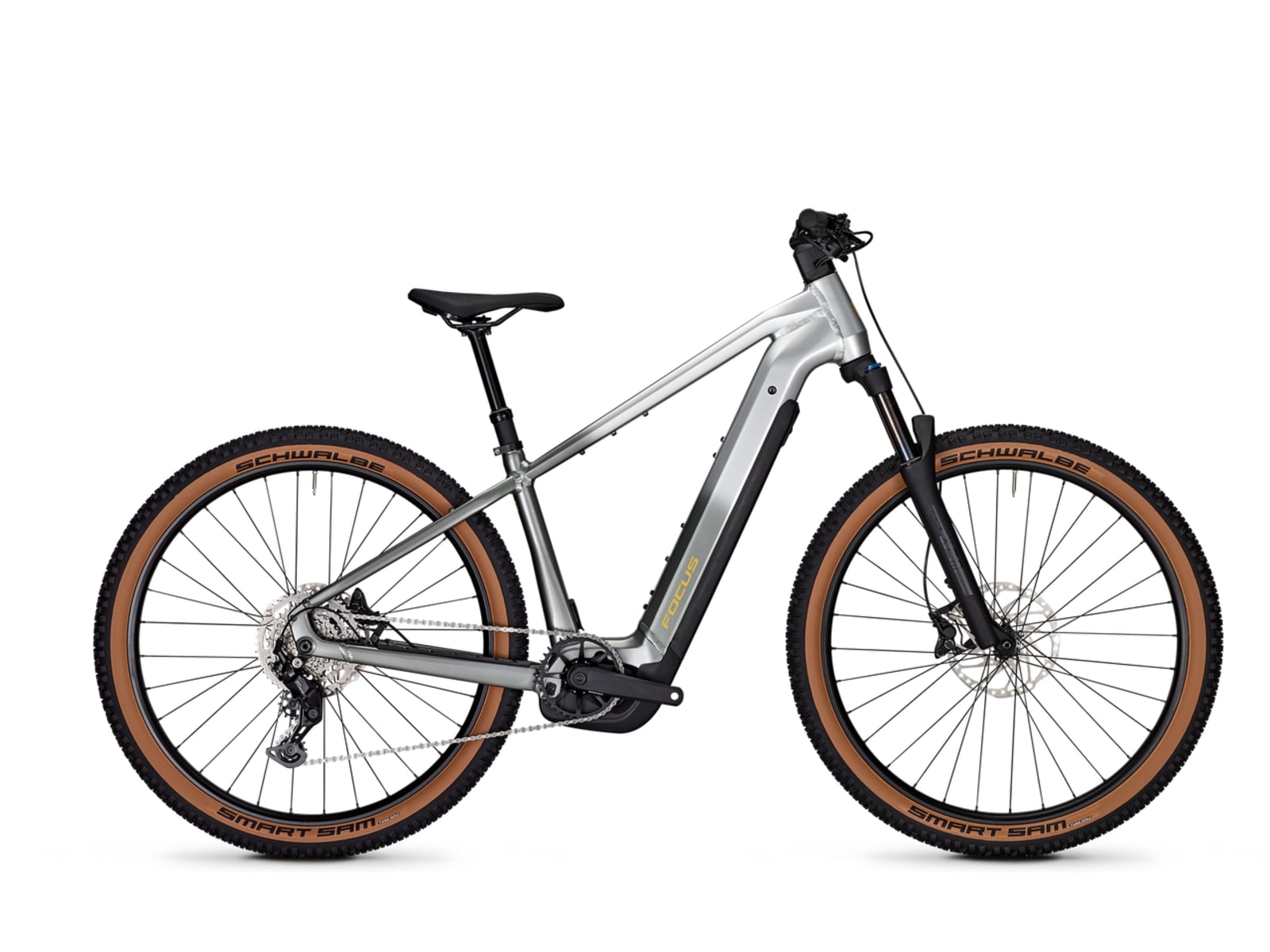 Focus Jarifa2 6.7 hardtail e-MTB, side profile on white background